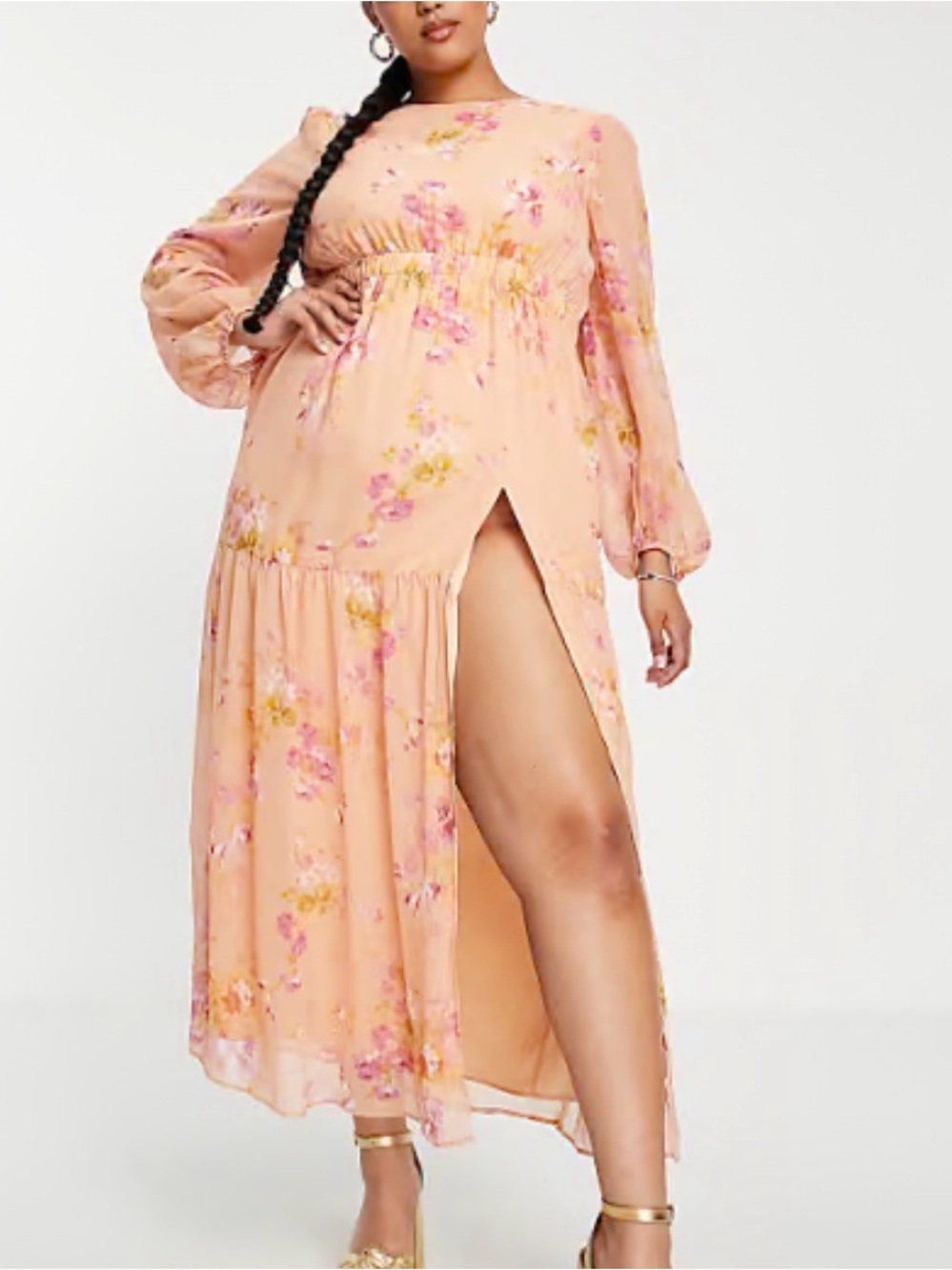 NWT Hope & Ivy Peach Floral Cutout Dress 16